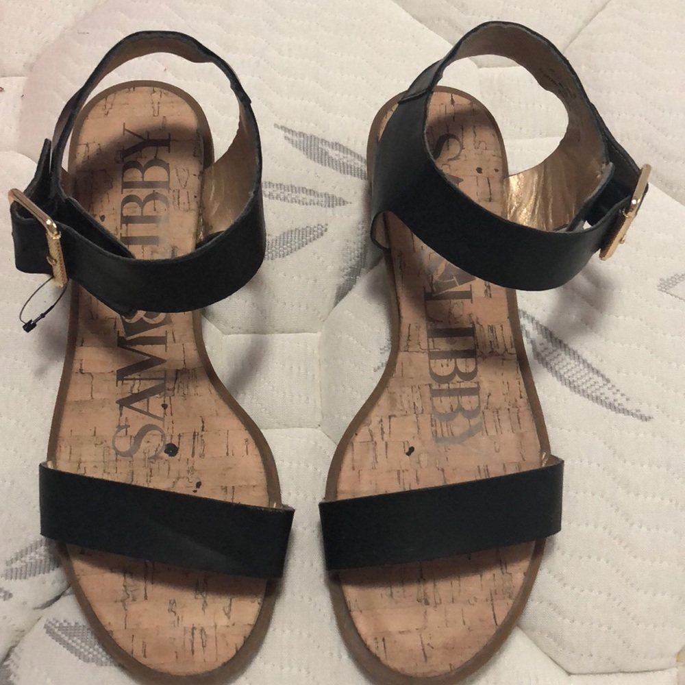 Sam & Libby  Black sandals with gold accents